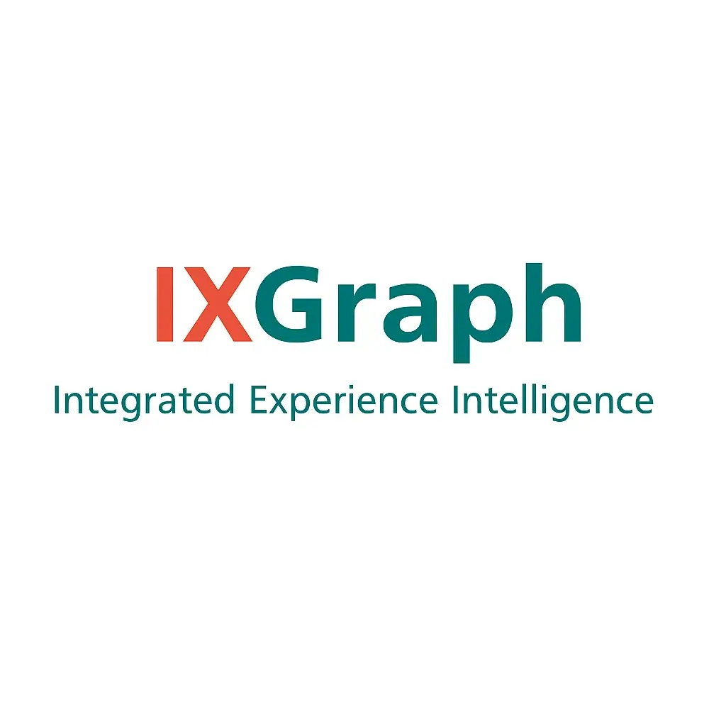 Logo of IXGraph, featuring the text "IXGraph" in teal and "Integrated Experience Intelligence" in smaller font below. The design emphasizes modernity and innovation in data intelligence.